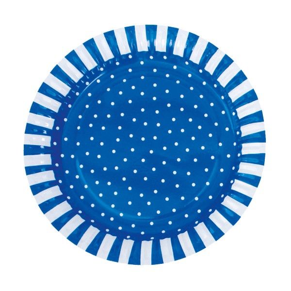 Pappteller mit Punkten, blau, 