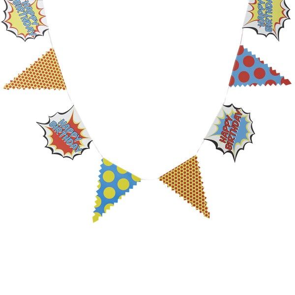 Wimpelkette Pop Art Superhelden, Happy Birthday, 3,5m