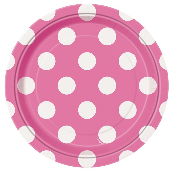 Pappteller Punkte, pink,  18cm, 8 St