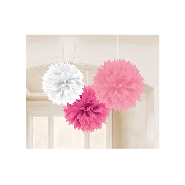 Pompons in Rosa, Weiß und Pink, 3 Stück