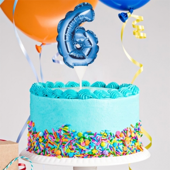 Kuchenpicker Folienballon Zahl 6 in Blau, 22 cm klein, selbstaufblasend, 1 Stück