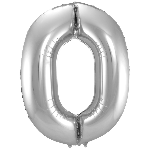 XL Folienballon Zahl 0 in Silber, 86 cm, 1 Stück, Helium Ballon (unbefüllt)