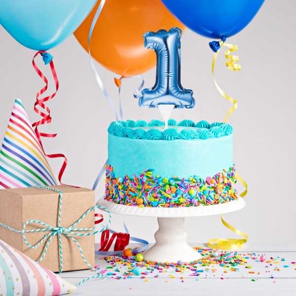 Kuchenpicker Folienballon Zahl 1 in Blau, 22 cm klein, selbstaufblasend, 1 Stück