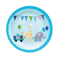 Pappteller mit Tieren, blau,  Pappteller mit Tieren, blau,