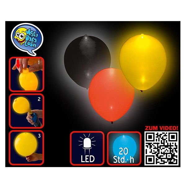 3 x LED BALLON schwarz rot gelb deutsche Deutschland Flagge Farbe Luftballon 