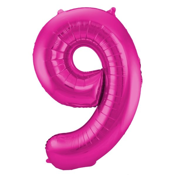 XL Folienballon Zahl 9 in Magenta, 86 cm, 1 Stück, Helium Ballon (unbefüllt)