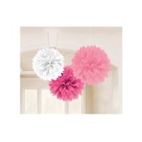 Pompons in Rosa, Weiß und Pink, 3 Stück Pompons in Rosa, Weiß und Pink, 3 Stück