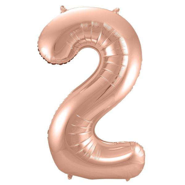 XL Folienballon Zahl 2 in Rose-Gold, 86 cm, 1 Stück, Helium Ballon (unbefüllt)