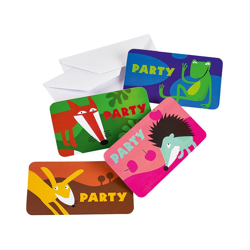 Kindergeburtstag Einladungs-Set Flamingo – 8 Einladungskarten, Umschläge, Tüten & Aufkleber, Für Motto-Party