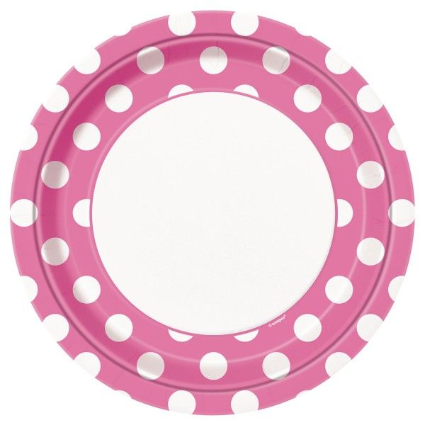 Pappteller Punkte, pink,  23cm, 8 St