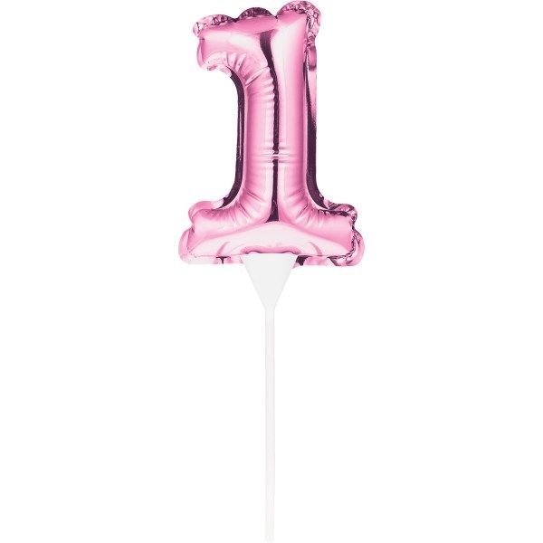 Kuchenpicker Folienballon Zahl 1 in Pink, 22 cm klein, selbstaufblasend, 1 Stück