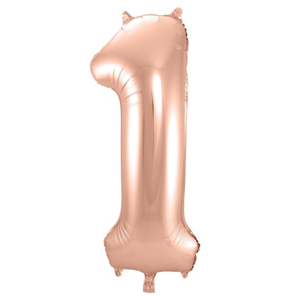 XL Folienballon Zahl 1 in Rose-Gold, 86 cm, 1 Stück, Helium Ballon (unbefüllt)