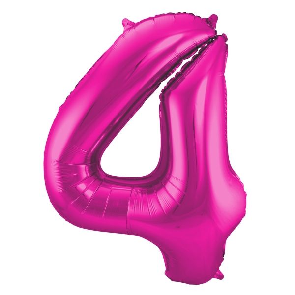 XL Folienballon Zahl 4 in Magenta, 86 cm, 1 Stück, Helium Ballon (unbefüllt)