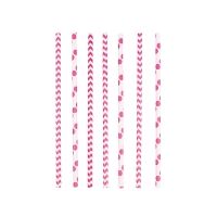Strohhalme Punkte und Chevron, pink, 24 Stück Strohhalme Punkte und Chevron, pink, 24 Stück