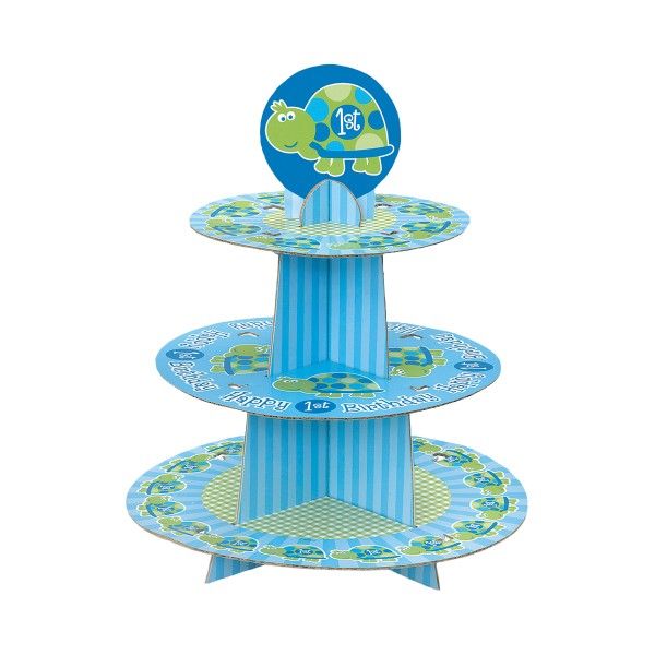 Muffinständer 1. Geburtstag Schildkröte, Blau Grün, 3-stöckig, ca. 28 x 33 cm