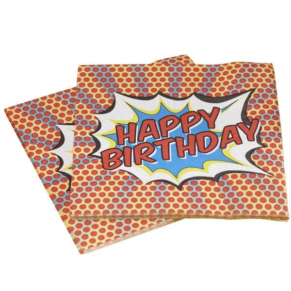 Servietten Pop Art Superhelden Happy Birthday , 20 St