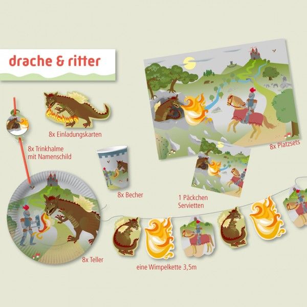 Party-Set Ritter & Drache, 42-teilig