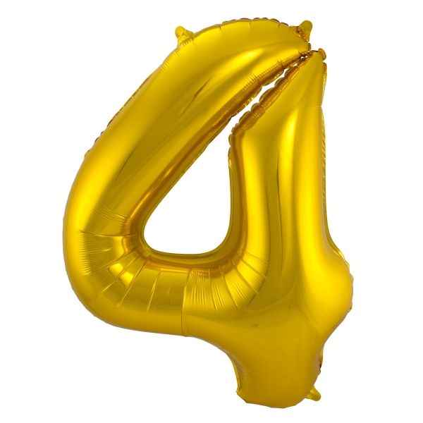 XL Folienballon Zahl 4 in Gold, 86 cm, 1 Stück, Helium Ballon (unbefüllt)