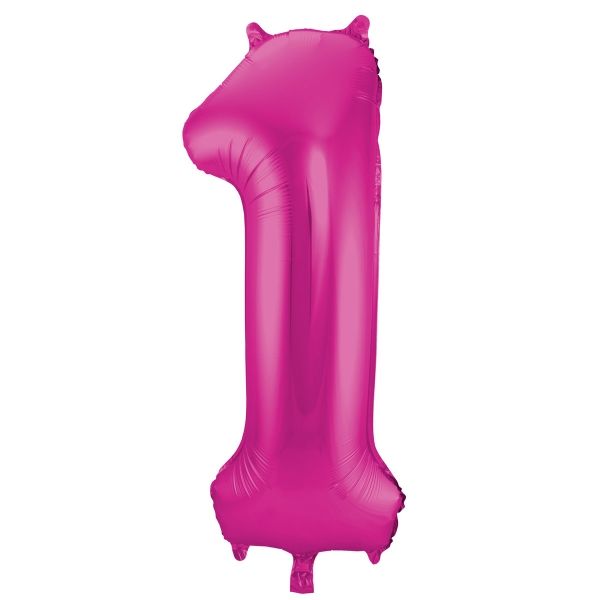 XL Folienballon Zahl 1 in Magenta, 86 cm, 1 Stück, Helium Ballon (unbefüllt)