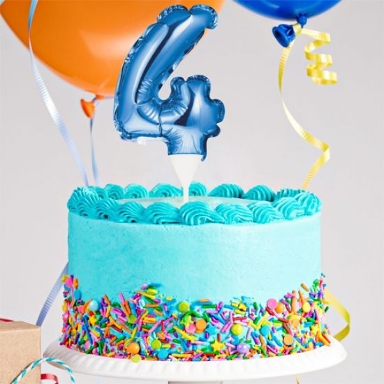 Kuchenpicker Folienballon Zahl 4 in Blau, 22 cm klein, selbstaufblasend, 1 Stück
