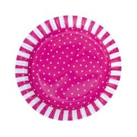Pappteller mit Punkten,pink,  Pappteller mit Punkten,pink,