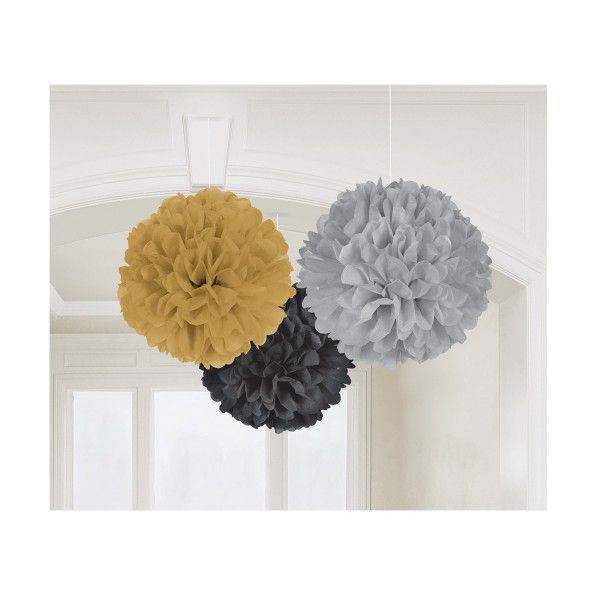 Pompons gold/schwarz/silber