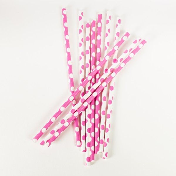 Strohhalme Punkte, pink, 10 Stück
