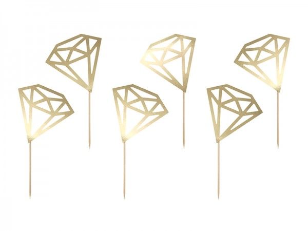 Cupcake Topper Diamanten, gold, 6 Stück