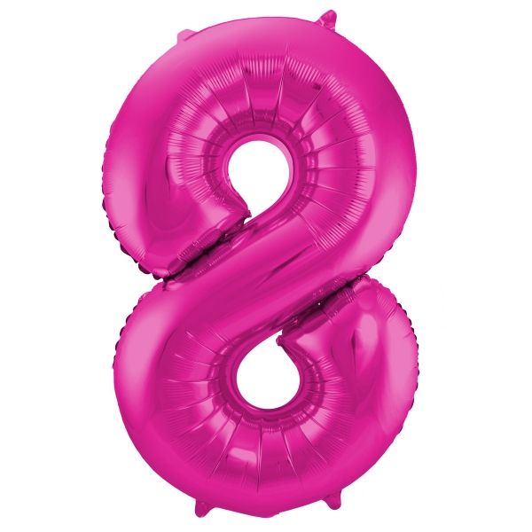 XL Folienballon Zahl 8 in Magenta, 86 cm, 1 Stück, Helium Ballon (unbefüllt)