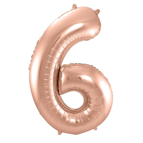 XL Folienballon Zahl 6 in Rose-Gold, 86 cm, 1 Stück, Helium Ballon (unbefüllt)