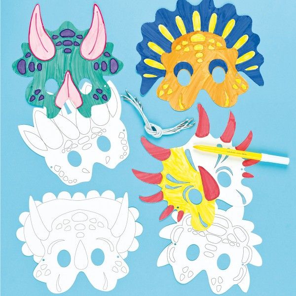 Masken Dinosaurier zum Ausmalen, 6 Stück X