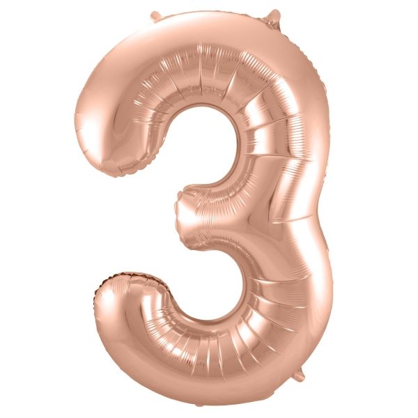 XL Folienballon Zahl 3 in Rose-Gold, 86 cm, 1 Stück, Helium Ballon (unbefüllt)