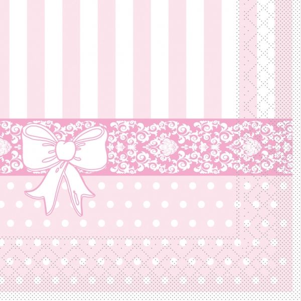 Serviette in Rosa mit Schleife , 20 Stück