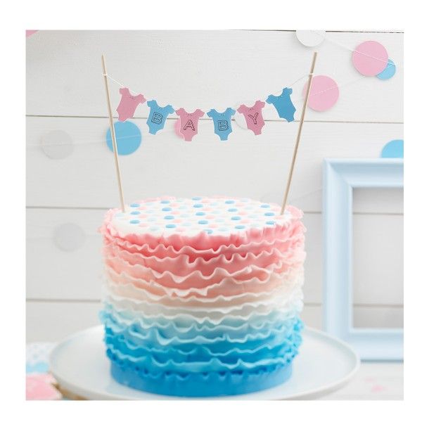 Kuchengirlande Babyshower, hellblau/rosa, 17cm hoch