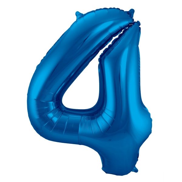 XL Folienballon Zahl 4 in Blau, 86 cm, 1 Stück, Helium Ballon (unbefüllt)