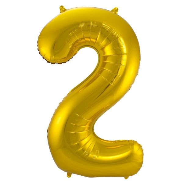XL Folienballon Zahl 2 in Gold, 86 cm, 1 Stück, Helium Ballon (unbefüllt)