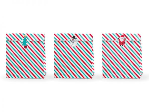 Tüten Weihnachten, Geschenktüte Merry Christmas,Streifen, 3 Stück groß mit Sticker