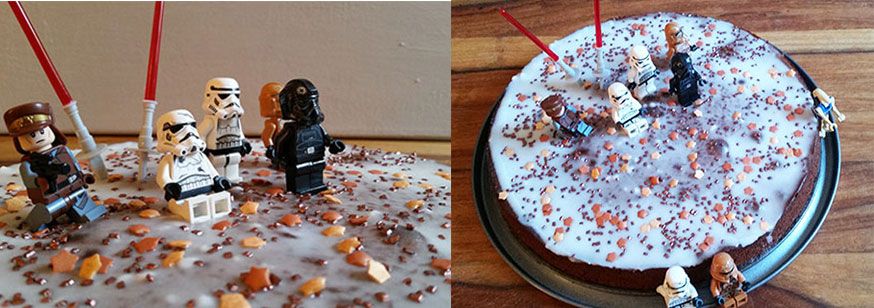 3. Zutat: LEGO Star Wars Figuren. Diese einfach auf dem Kuchen und drum herum verteilen.