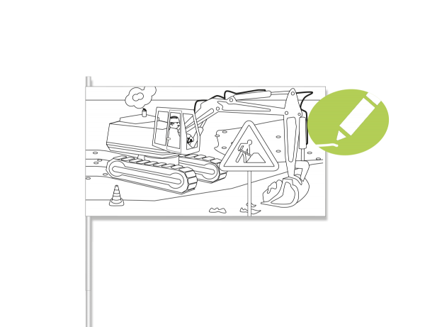 Papierflaggen zum Ausmalen Baustelle, 8 Stück