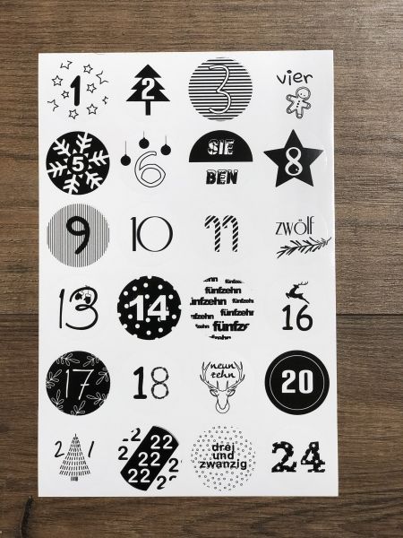 Adventssticker Sticker Adventskalender, 24 Stück