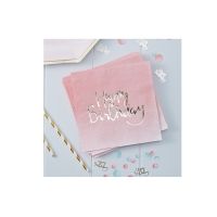 Servietten "Happy Birthday" rosa/gold,  20 St Servietten "Happy Birthday" rosa/gold,  20 St