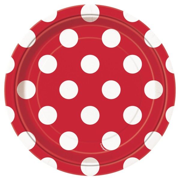 Pappteller Punkte, rot, 18cm, 8 St