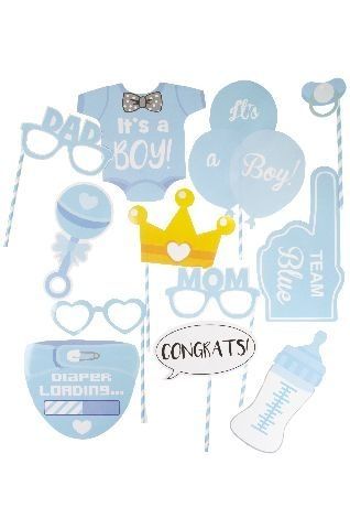 Photo Props Set Babyshower Jungen, 12-teilig