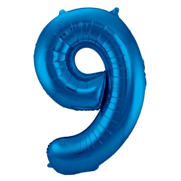 XL Folienballon Zahl 9 in Blau, 86 cm, 1 Stück, Helium Ballon (unbefüllt)